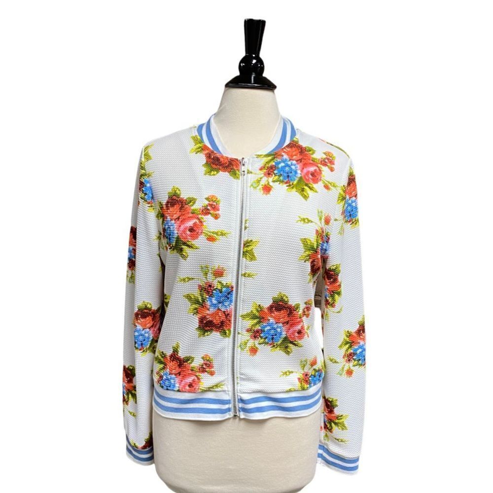 Love Tree Blue Floral Full-Zip Jacket Size Large NWOT - Picture 1 of 6